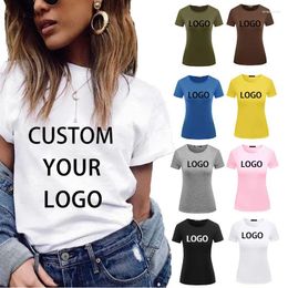 Women's T Shirts Custom Logo T-Shirt Women Round Neck Loose Fitting Cotton Solid Color Casual Sports Printed Text Picture