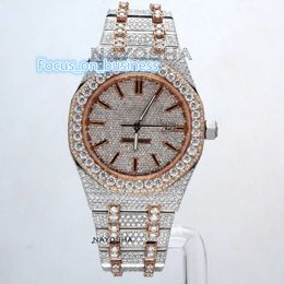 Premium Design Best Quality Gold Mechanical Two Tone Rose Gold and Silver Handmade Moissanite Diamond Bust Down Hip Hop Watch