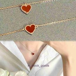 High end designer necklace 1:1 vanclef V Gold Little Peach Heart Boutique Little Love Necklace Plated with Thick Gold Fashionable and Versatile Fresh Summer Pendant