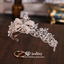 Hair Clips Bridal Crowns Wedding Accessories Engagement Hairwear Women Hairbands Bow-knot Shape Tiaras Imitation Pearl Diadems FO50