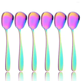 Flatware Sets 6Pcs 304 Stainless Steel Square Spoon Set Rice Ladle Dessert Ice Cream Table For Kids Restaurant Kitchen Dinnerware