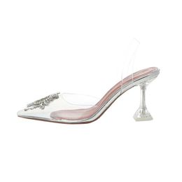 Luxury leather dress beach sandals man Designer heel Woman sandal Slide Slipper Crocodile slim high heel Shoes rhinestone transparent crystal pointed sandals