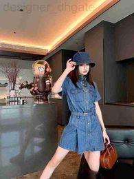 Basic & Casual Dresses designer Summer New French Design Feeling Small and Elegant Women's Simple Polo Neck Denim Dress Short Trend 9182