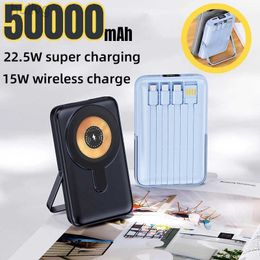 Cell Phone Power Banks Magnetic 50000mah 22.5W Power Bank Super Fast Charging 15W Wireless Charging PD 20W With Four Wire Stand Mobile Portable Battery 2443