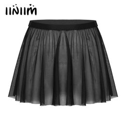 Urban Sexy Dresses Womens Femme Sexy Mid Waist Sheer Mesh Miniskirt Elastic Waistband See-through Ruffle Skirt Lingerie Nightwear 240403