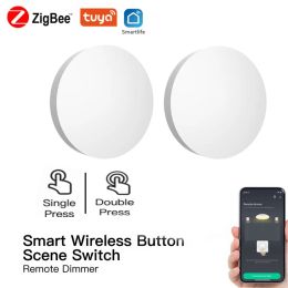 Control Tuya ZigBee Smart Wireless Push Button Scene Switch Smart Linkage Smart Switch Battery Powered with Smart Life Zigbee APP Work