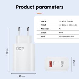 120W USB GaN Charger Quick Charge 3.0 Fast Charging Mobile Phone Adapters Wall Charger Type C Cable For iPhone 15 Samsung Xiaomi