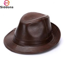 Style Autumn Winter Warm Cowboy 100% Real Cowhide Leather Hats Men Real Genuine Cowhide Leather Top Hats Men Fashion Caps 240327