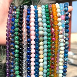 Beads Natural Stone Beads Multicolor Striped Agate Quartz Crystal Loose Spacer Bead for Jewellery Making Diy Bracelet Necklace 412mm