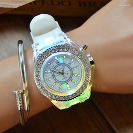 Wristwatches Women's LED Flash Luminous Watch Personalised Rhinestone Silica Gel Child Students Lovers Jellies Boy Girl Trend Watches Light