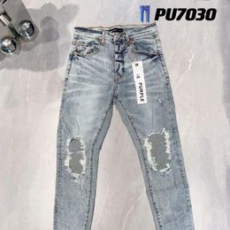 Women's Pants Purple Brand Jeans Fashion High Quality With Street Holes Distressed And Repaired Low Raised Tight Denim