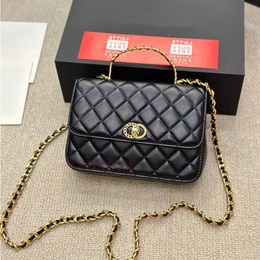 Women Flagship 23B Genuine Leather Handbag With Gold Chain Crossbody Flap Bag Black And Gold Handle Designer Handle Flap Bag Diamond Pattern