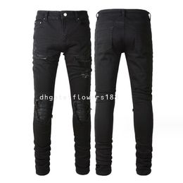 AM Men's Jeans Men's Stretch Jeans Pleated Patch Ripped Denim Jeans Slim Skinny Pants Japan Jeans Japanese Jeans Jaqueta Jeans Jeans Jeans Jeans 12 Jeans Miri