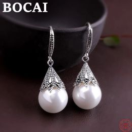 Earrings BOCAI S925 Sterling Silver Ear Drop 2022 New Fashion Garnet Pearl Pure Argentum Gemstone Earrings Jewellery for Women