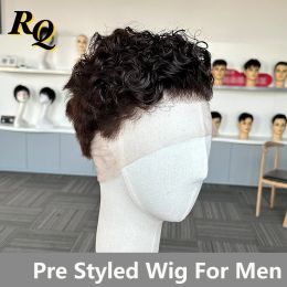 Toupees Toupees Curly For Men Colour 2 Pre Styled Short Cut Full Lace Male Hairpiece Toupee Virgin Human Hair Replacement System Pieces