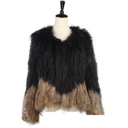 Womens Vests Style Natural Raccoon Jacket Female Knitted Real Fur Coat W Hit Colour Round Neck Warm Cca Donna In Pelle Vera Drop Delive Dhxys