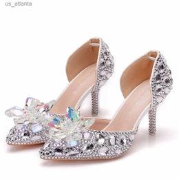 Dress Shoes New Fashion Women Sandals PU 7.5CM Thin Heels Slip On Rhinestone Casual Woman Golden Mature H240403MEEU