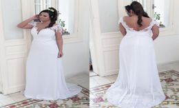 2018 Sexy Deep V neck Open Back Wedding Dresses Plus size Applique Lace Beach Stylish With Short Sleeves Chiffon Bridal Gowns1074123