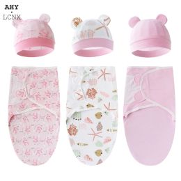 Swaddling 3Pcs/Lot Summer Baby Blanket Swaddle Organic Cotton Wrap Hat Set for Newborn Baby Infant Babies accessories Birth For 01 Years