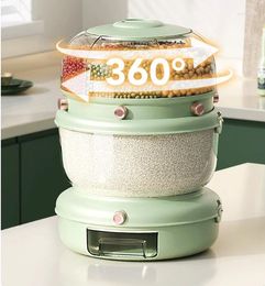 Storage Bottles Household Rotating Grain Tank Multi-color Kitchen Sealed Box Large-capacity Double-layer Split Rice Bucket