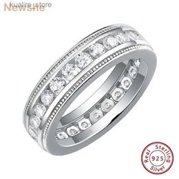 Cluster Rings Newshe Genuine 925 Sterling Silver Wedding Rings for Men Brilliant Round Cut AAAAA Cubic Zircon Fine Jewellery Size 8-13 L240402
