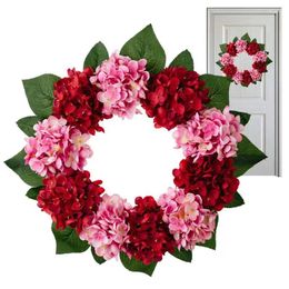 Decorative Flowers Spring Summer Wreath All Seasons Floral 18 Inch Red And Pink Hydrangea Green Leaf For Front Door