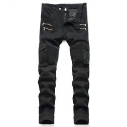 Mens Bike Jeans Cycling Pants Army Green Motorcycle Jeans High end Fashion Straight Fit Casual Denim Pants 240319