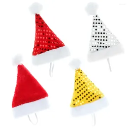 Dog Apparel 4 Pcs Headgear Pet Santa Hat Christmas Ornaments Warm Winter Cat Cap Sequin Cloth Decoration