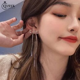 Dangle Earrings Classic Metal Bow Gold Colour Tassel Drop For Women Korean Fashion Jewellery Wedding Party Girls Sexy