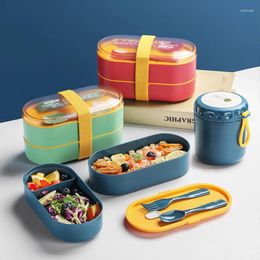 Dinnerware Portable Double-Layer Children's Lunch Box Can Be Microwave-Heated Storage Container Tableware Healthy Materials