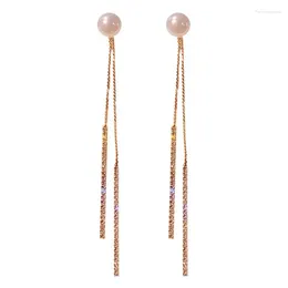 Dangle Earrings 2024 Fashion Gold Silver Colour Long Chain Tassel Double-Sided Pearl Drop For Women Girl Charm Crystal Jewellery
