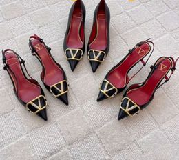 Designer Sandals High Heels Shoes Womens Brand Metal Buckle 4cm 6cm 8cm 10cm Thin Heel Pointed Toe Black Nude Red Wedding With Dust Bag Size 35-40 Fashion Shoes 4646