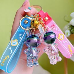 New acrylic colorful astronaut rabbit keychain creative crystal rabbit doll keychain bag pendant