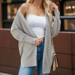 Women's Knits Long Sleeve Open Cardigan Sweater With Hollow Out Design Casual Mid Chemise Oversized Office Lady Elegant Overshirt