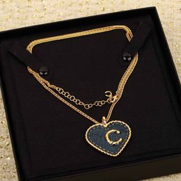 Large size heart shape pendant necklace with blue color enamel in 18k gold plated have stamp box designer PS3380B