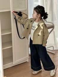 Jackets Girls Cost Full Spring Autumn Solid Turn Down Collar 2024 Jacket Small Suit Fashion Single-breasted Cotton