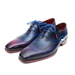 Dress Shoes Retro British Style Handmade Brogues Multicolor Hand Painted Oxfords Plain Toe Lace-Up Men's Elegant