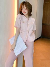 Work Dresses Small Tassel Burrs Round Collar Single-breasted Thin Female Amoi Tweed Jacket With Short Sleeves
