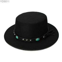 Wide Brim Hats Bucket LUCKYLIANJI Womens Vintage Wool Felt Hat Pig Pi Bowling Turquoise Belt (57cm/Adjustment) yq240403