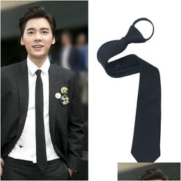 Bow Ties 38/48Cm Black Wine Red Korean Style Lazy Zipper Tie Men And Women Matching Shirt 5Cm Wedding Student Gifts Uniform Drop Deli Dhzhi