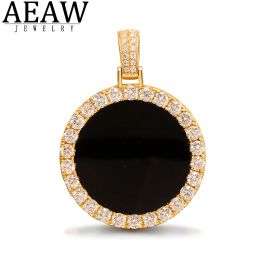 Necklaces AEAW 30mm 26pcs 3mm Moissanite Souvenir Pendant Centre Black Onyx Can Match Cuban Necklace in S925 Silver No Chain