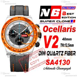 DIW Ocellaris Quartz Carbon SA4130 Automatic Chronograph Mens Watch N6F V2 Orange Bezel White Grey Dial Nylon Super Edition Same Serial Card Puretime Reloj PTRX