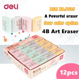 Erasers DELI 12Pcs Korean Stationery 4B Eraser Student Painting Without Leaving Marks Pencil Correction For Office Suppliues Wholesale