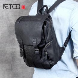 Backpack AETOO Head Cowhide Double Shoulder Bag Male Handmade Large Capacity Leather Casual