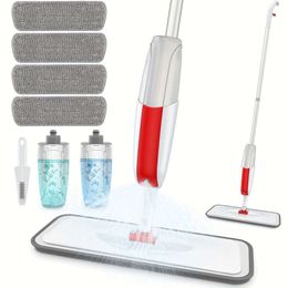 1set Microfiber Spray Cleaning, Floor Dry Wet Dust with 2 Refillable Bottle 4 Washable Reusable Pads, Flat Kitchen Mop for Wood Hardwood Tile Vinyl Laminate