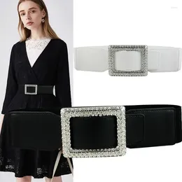 Belts Arrival Ladies Fashion Diamond Square Buckle Elastic Waist Belt Dress Access Leather Women Matching