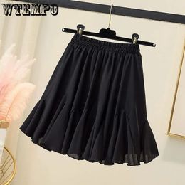 Fish Tail Pleated Skirt Women Aline Fluffy Skirts Slim Thin Elastic Waistline Commuting Simple Casual Korean Fashion Summer 240327