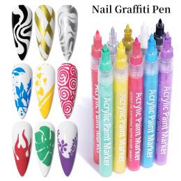 Nail Art Drawing Graffiti Pen Waterproof Painting Liner Brush DIY 3D Abstract Lines Fine Details Flower Pattern Manicure Tools