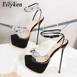 Dress Shoes PVC Transparent Women Sandals Summer Open Toe Ultra Thin High Heels Fashion Crystal Rhinestone Ankle Strap Platform Shoe H240403