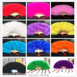 Decorative Figurines 1pcs Full Plush Thicken Feather Hand Fan High End Women Dance Show Props Folding Chinese Fans